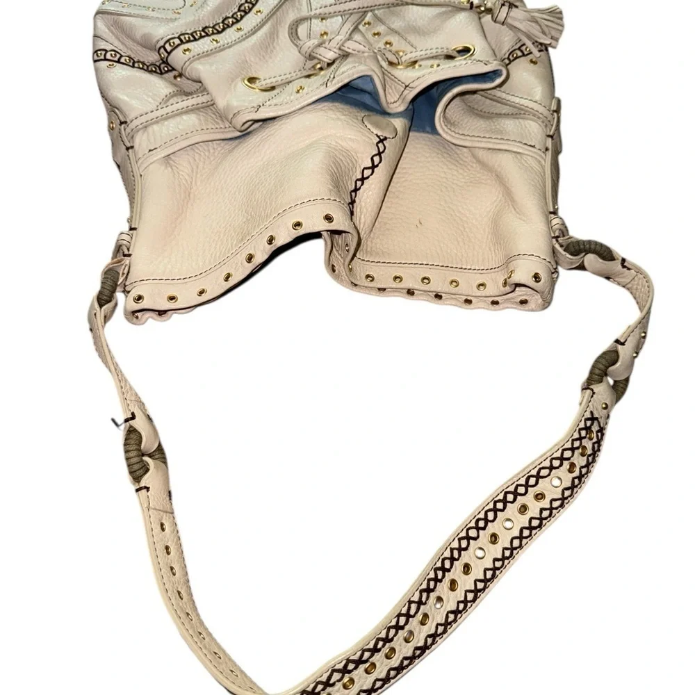Cole Haan Village Grommet Off White Leather Studded Hobo Shoulder Bag - Picture 6 of 8